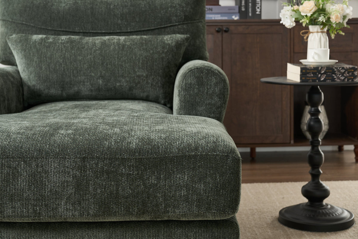Modern Green Chaise Lounge Upholstered Sofa Recliner Chair with Solid Wood Frame, photo 9 of 12