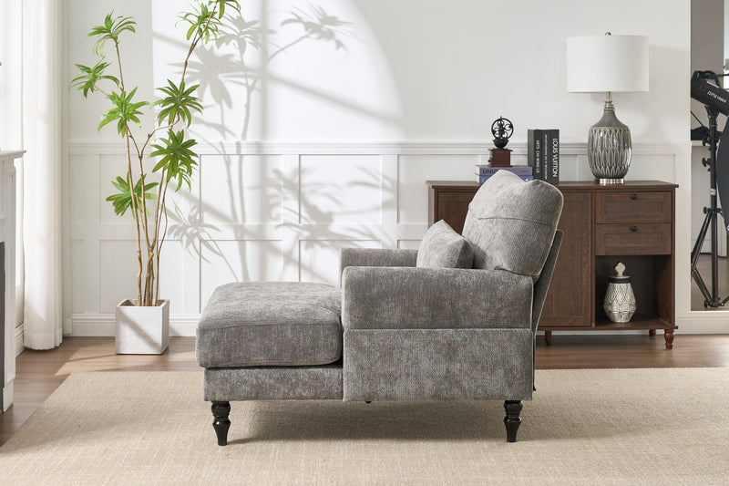 Modern Grey Upholstered Chaise Lounge Sofa Recliner with Solid Wood Frame - Grey, photo 13 of 15