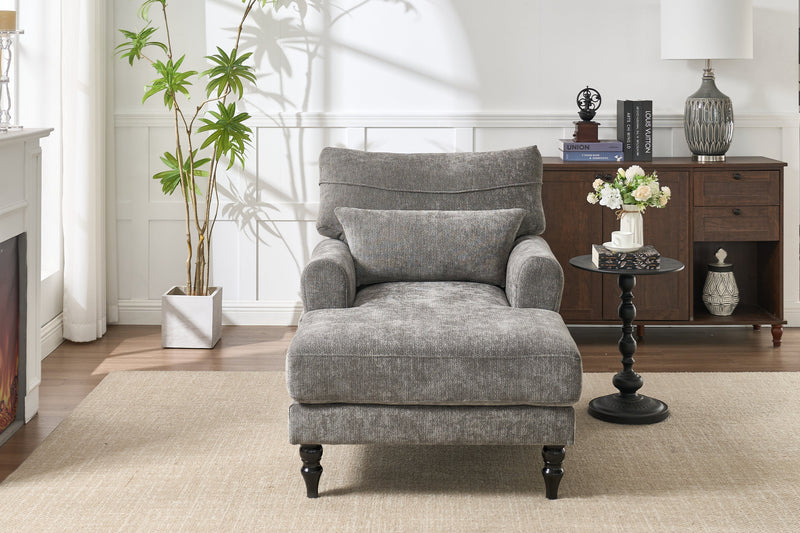 Modern Grey Upholstered Chaise Lounge Sofa Recliner with Solid Wood Frame - Grey, photo 14 of 15