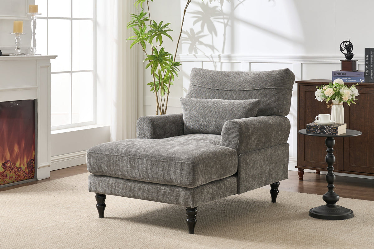 Modern Grey Upholstered Chaise Lounge Sofa Recliner with Solid Wood Frame - Grey, photo 2 of 15