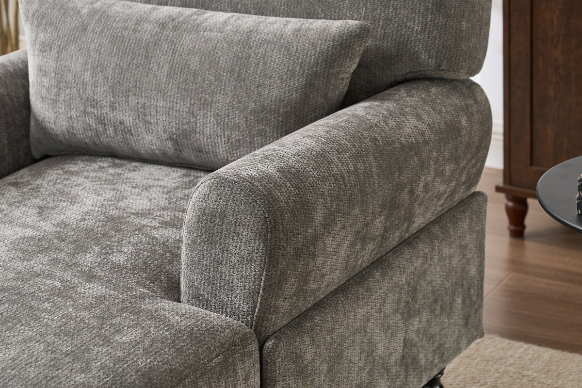 Modern Grey Upholstered Chaise Lounge Sofa Recliner with Solid Wood Frame - Grey, photo 3 of 15
