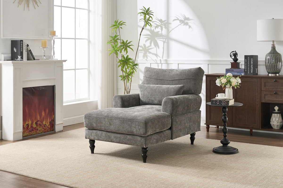 Modern Grey Upholstered Chaise Lounge Sofa Recliner with Solid Wood Frame - Grey, photo 4 of 15