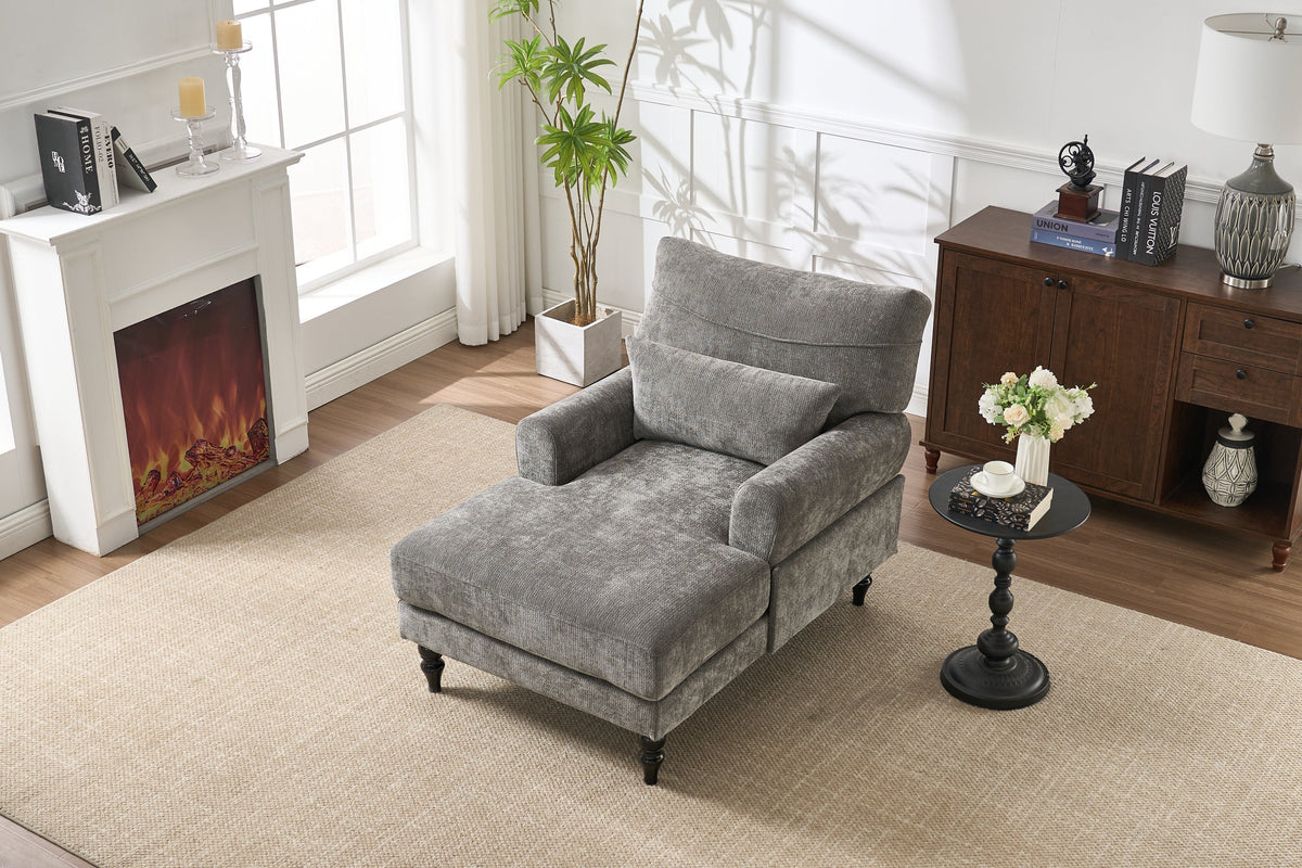 Modern Grey Upholstered Chaise Lounge Sofa Recliner with Solid Wood Frame - Grey, photo 7 of 15