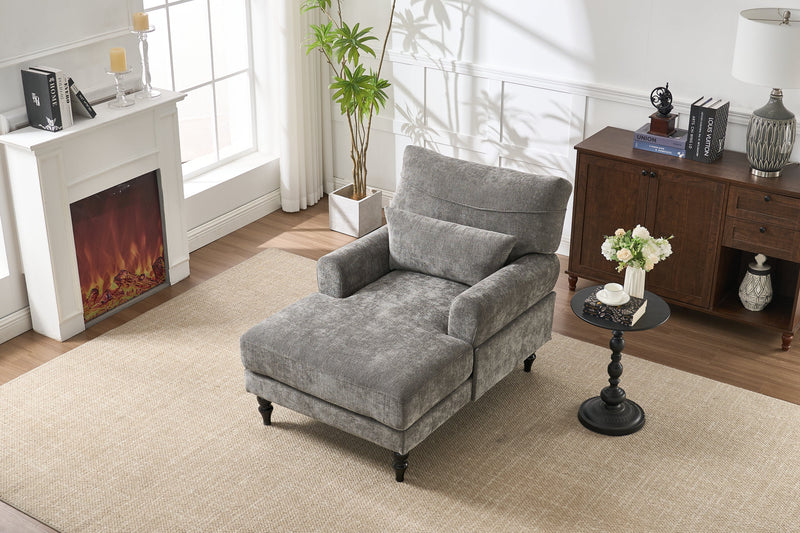 Modern Grey Upholstered Chaise Lounge Sofa Recliner with Solid Wood Frame - Grey, photo 7 of 15