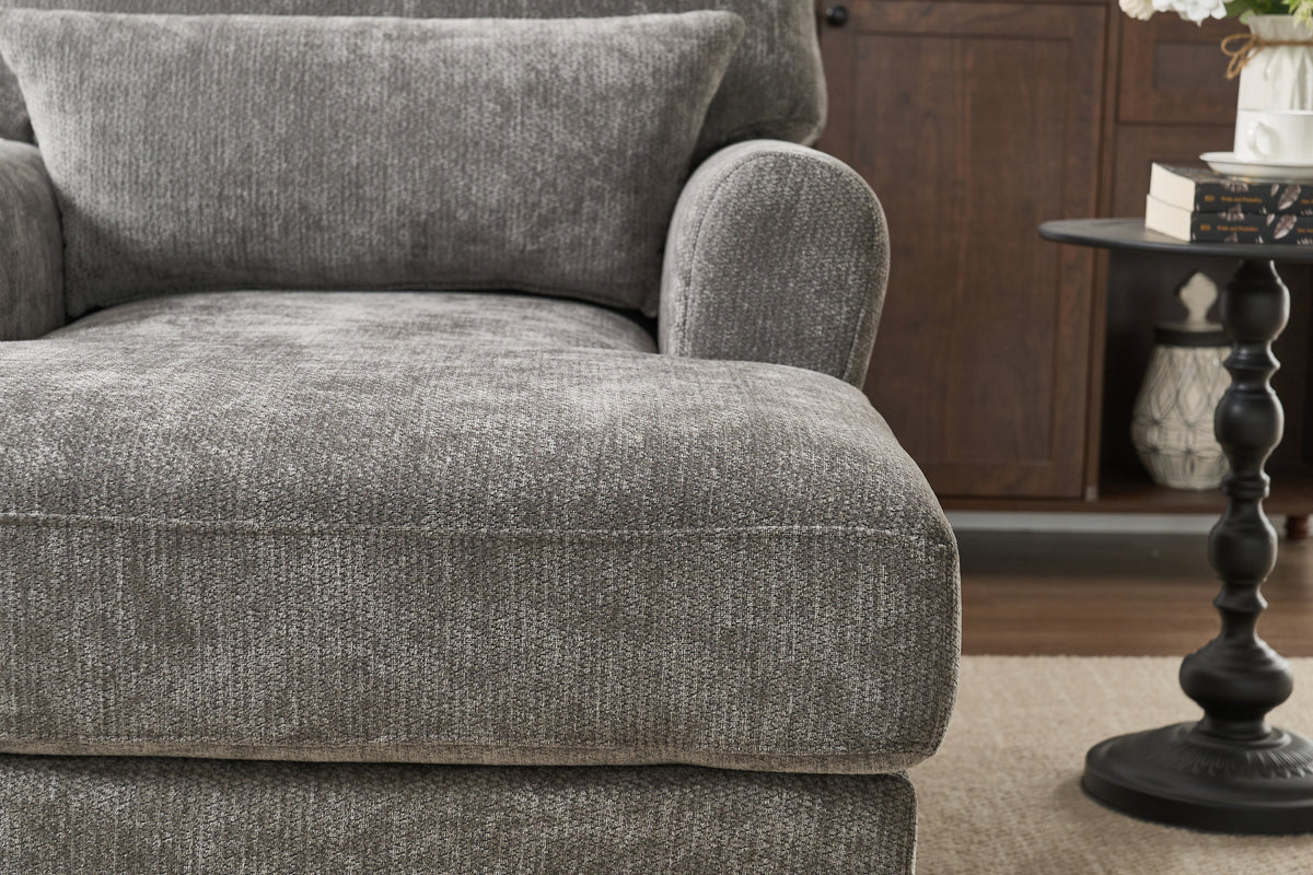 Modern Grey Upholstered Chaise Lounge Sofa Recliner with Solid Wood Frame - Grey, photo 9 of 15
