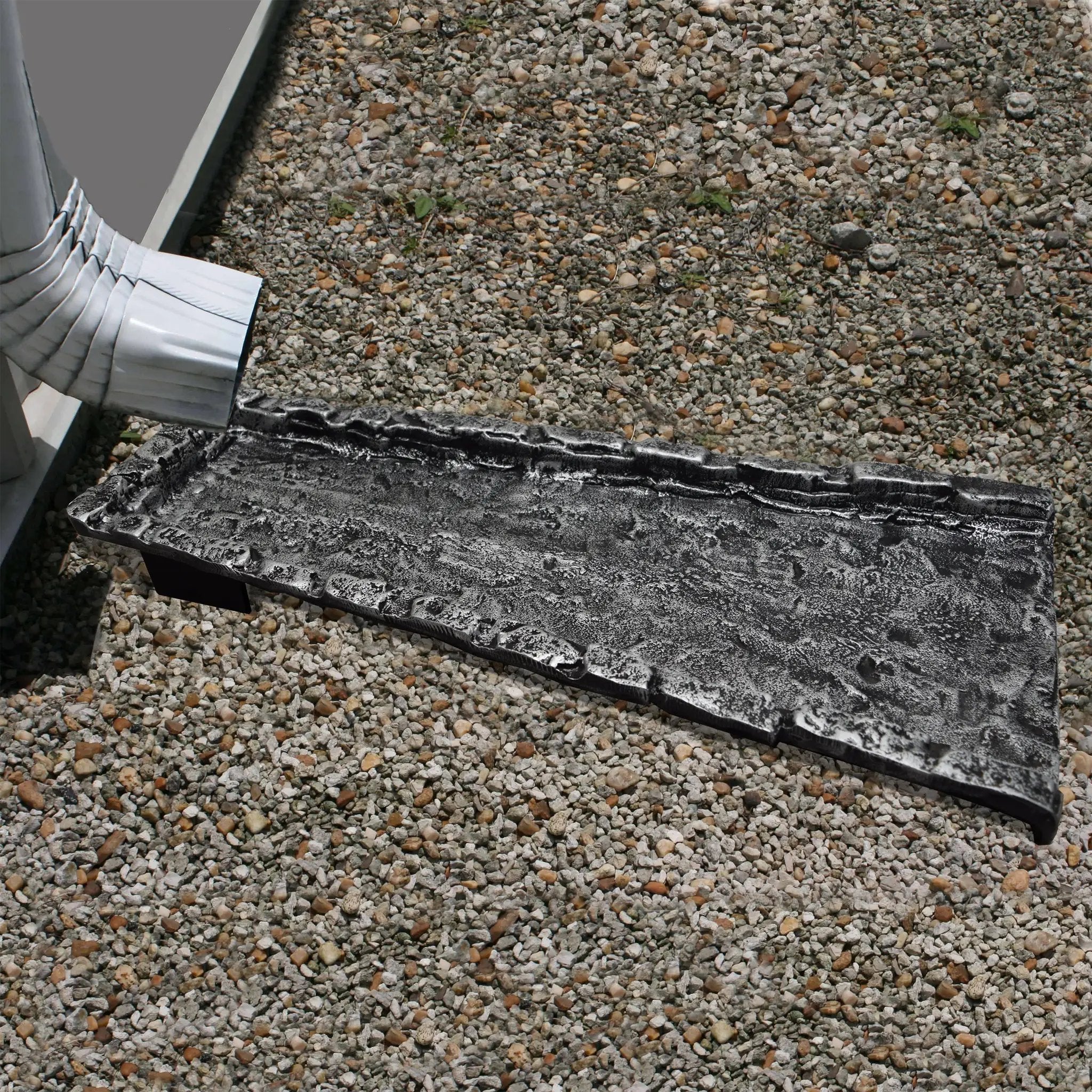 Silver Stone Rock 24-in Cast Aluminum Downspout Gutter Splash Block by Sharicks