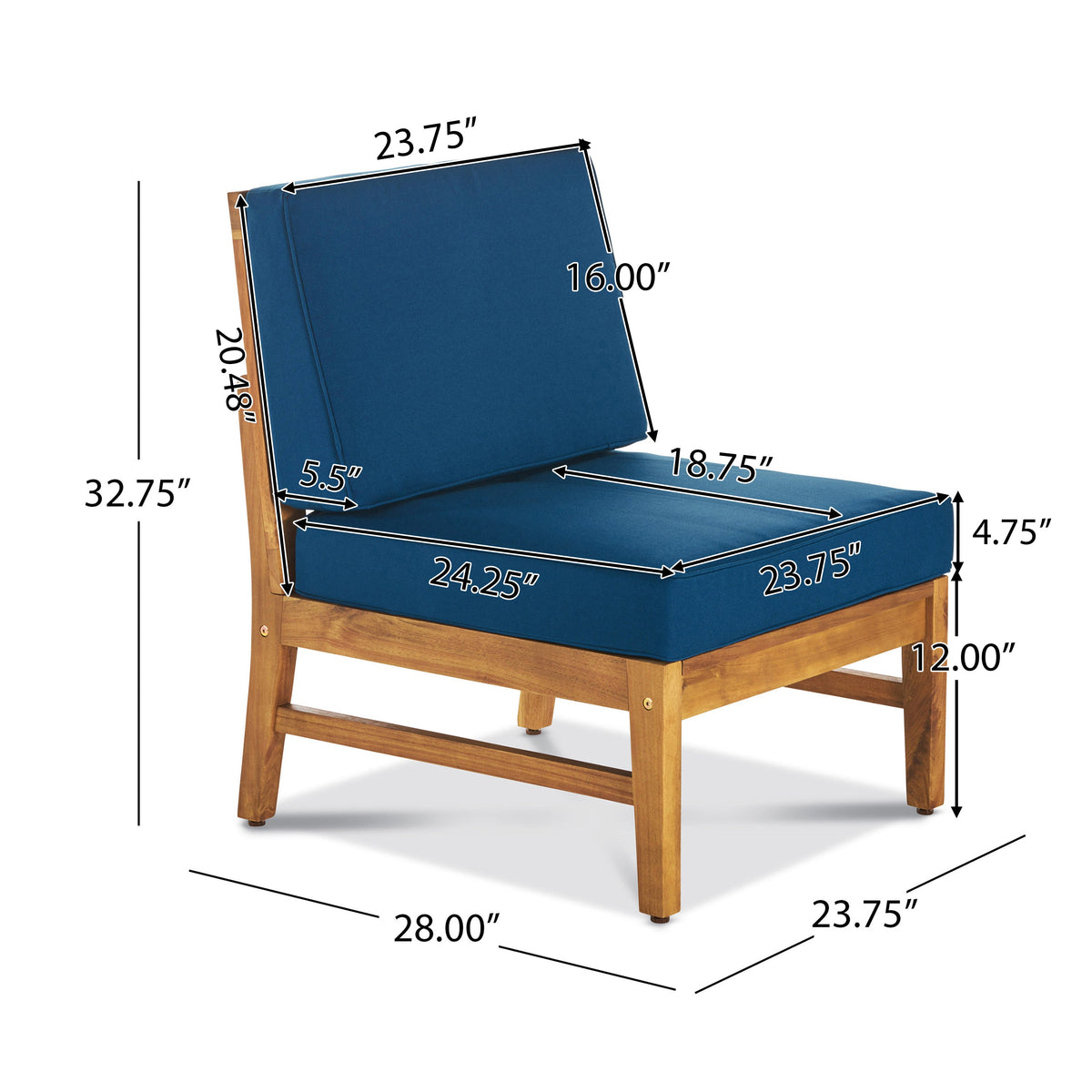 Perla Armless Chair with Acacia Wood Construction - Multiple Colors, photo 5 of 10
