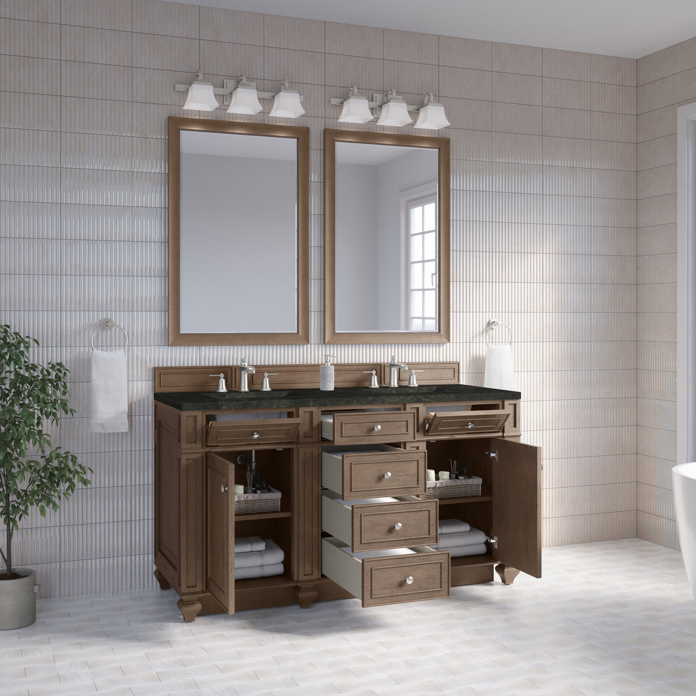 James Martin Bristol 60" Double Bathroom Vanity, Whitewashed Walnut by James Martin