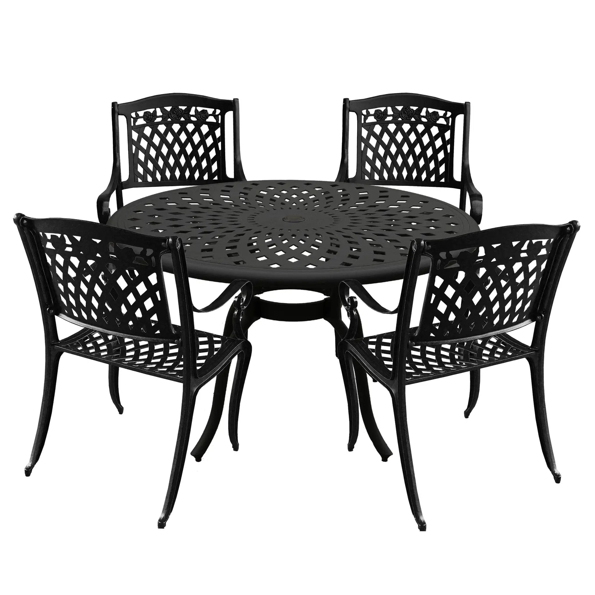 Outdoor Aluminum 5pc Round Black Patio Dining Set with Four Chairs by Sharicks