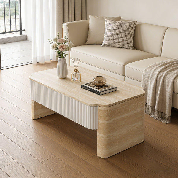 Lift Top Coffee Table, Modern Extendable Wooden Desk with Hidden Storage, Beige, photo 2 of 10