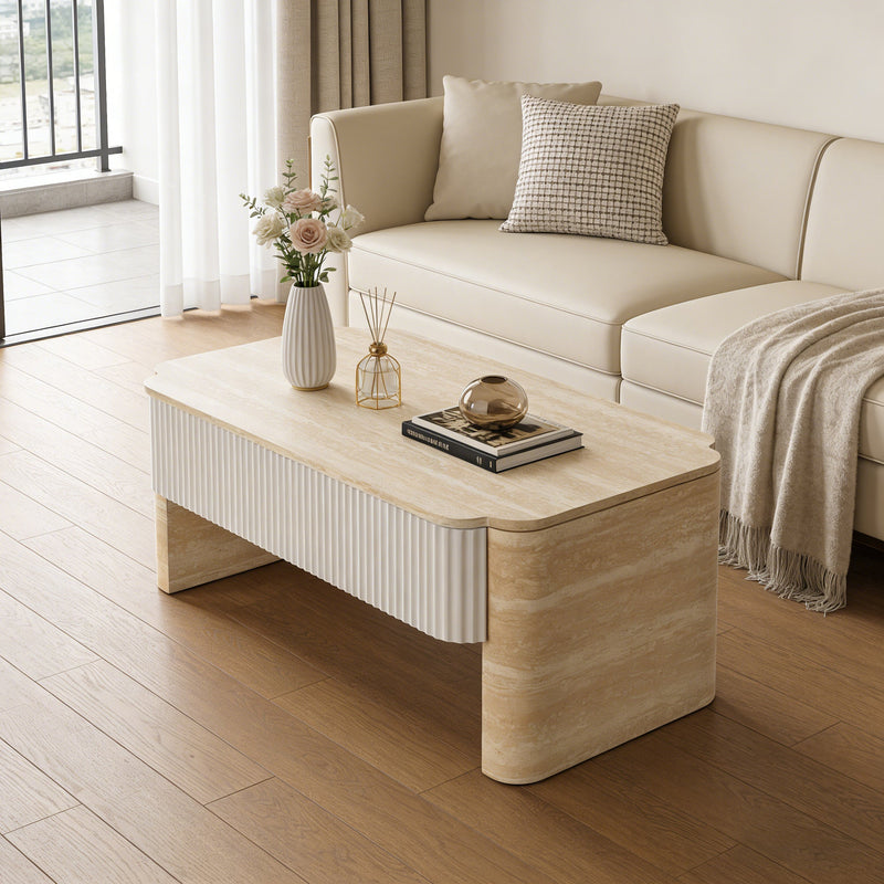 Lift Top Coffee Table, Modern Extendable Wooden Desk with Hidden Storage, Beige, photo 2 of 10
