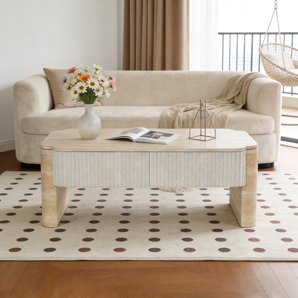 Lift Top Coffee Table, Modern Extendable Wooden Desk with Hidden Storage, Beige, photo 3 of 10