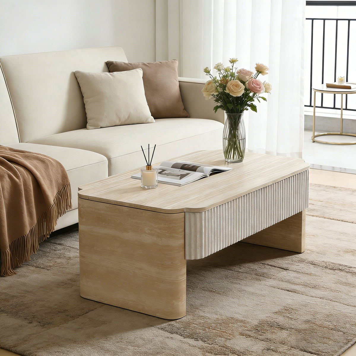 Lift Top Coffee Table, Modern Extendable Wooden Desk with Hidden Storage, Beige, photo 4 of 10