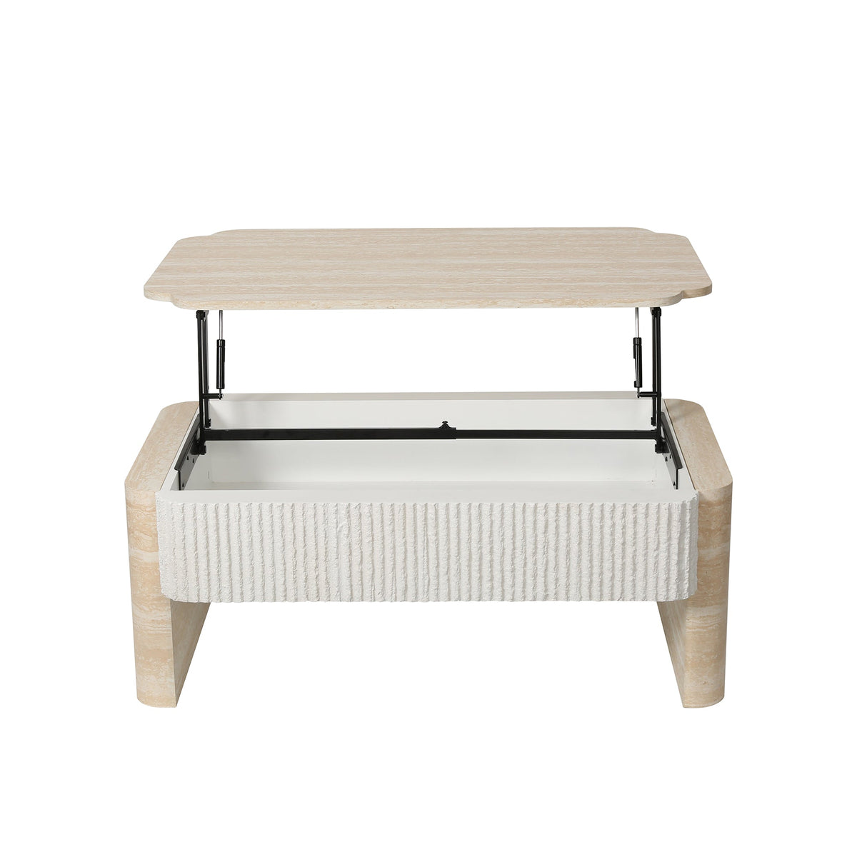 Lift Top Coffee Table, Modern Extendable Wooden Desk with Hidden Storage, Beige, photo 5 of 10