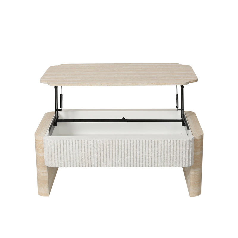 Lift Top Coffee Table, Modern Extendable Wooden Desk with Hidden Storage, Beige, photo 5 of 10