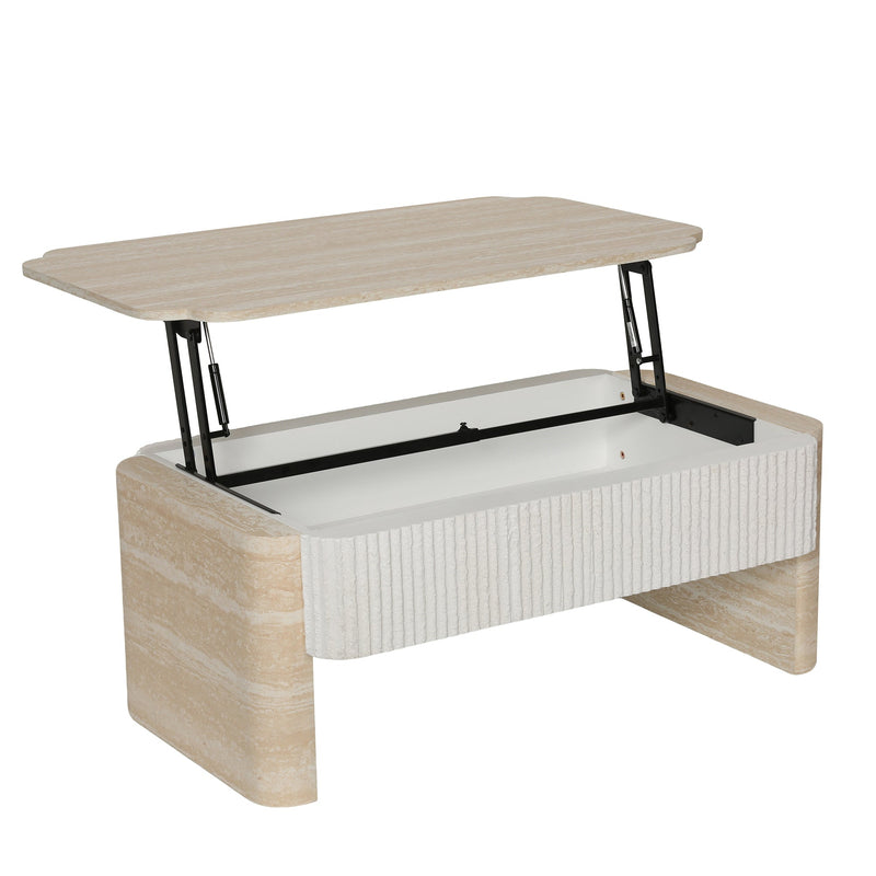Lift Top Coffee Table, Modern Extendable Wooden Desk with Hidden Storage, Beige, photo 6 of 10