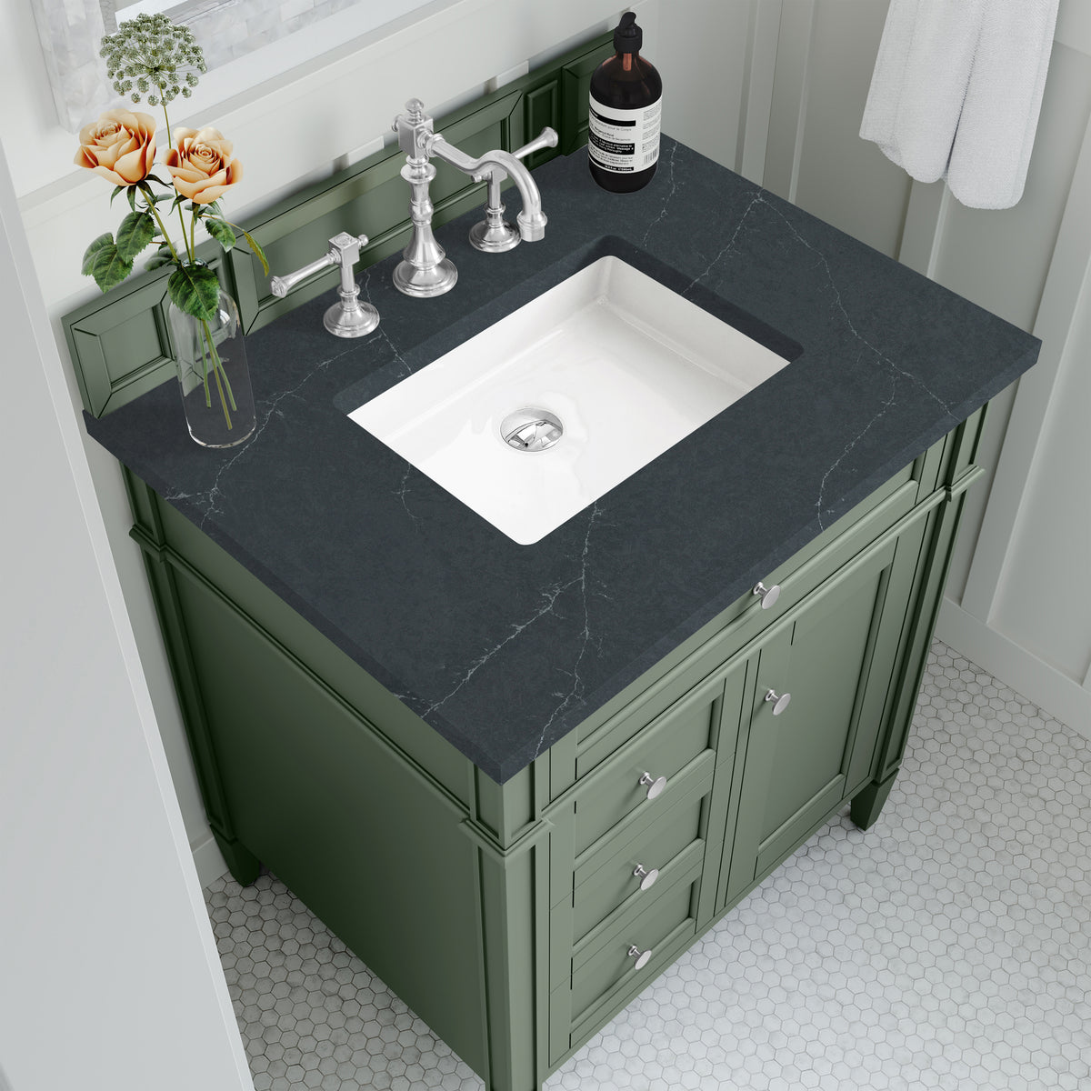 James Martin Brittany 30" Single Bathroom Vanity, Smokey Celadon, view 25