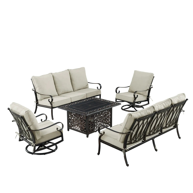 Black Aluminum Fire Table Set with Two Sofas and Two Club Chairs by Sharicks