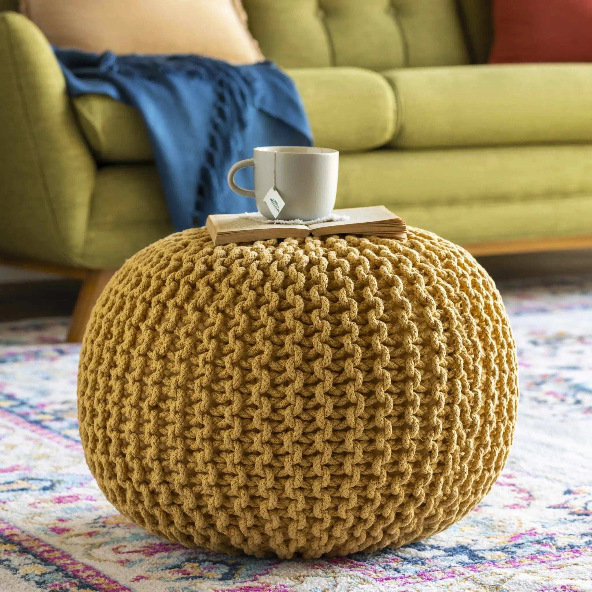 Yablanitsa Orange Knitted Pouf by Boutique Rugs