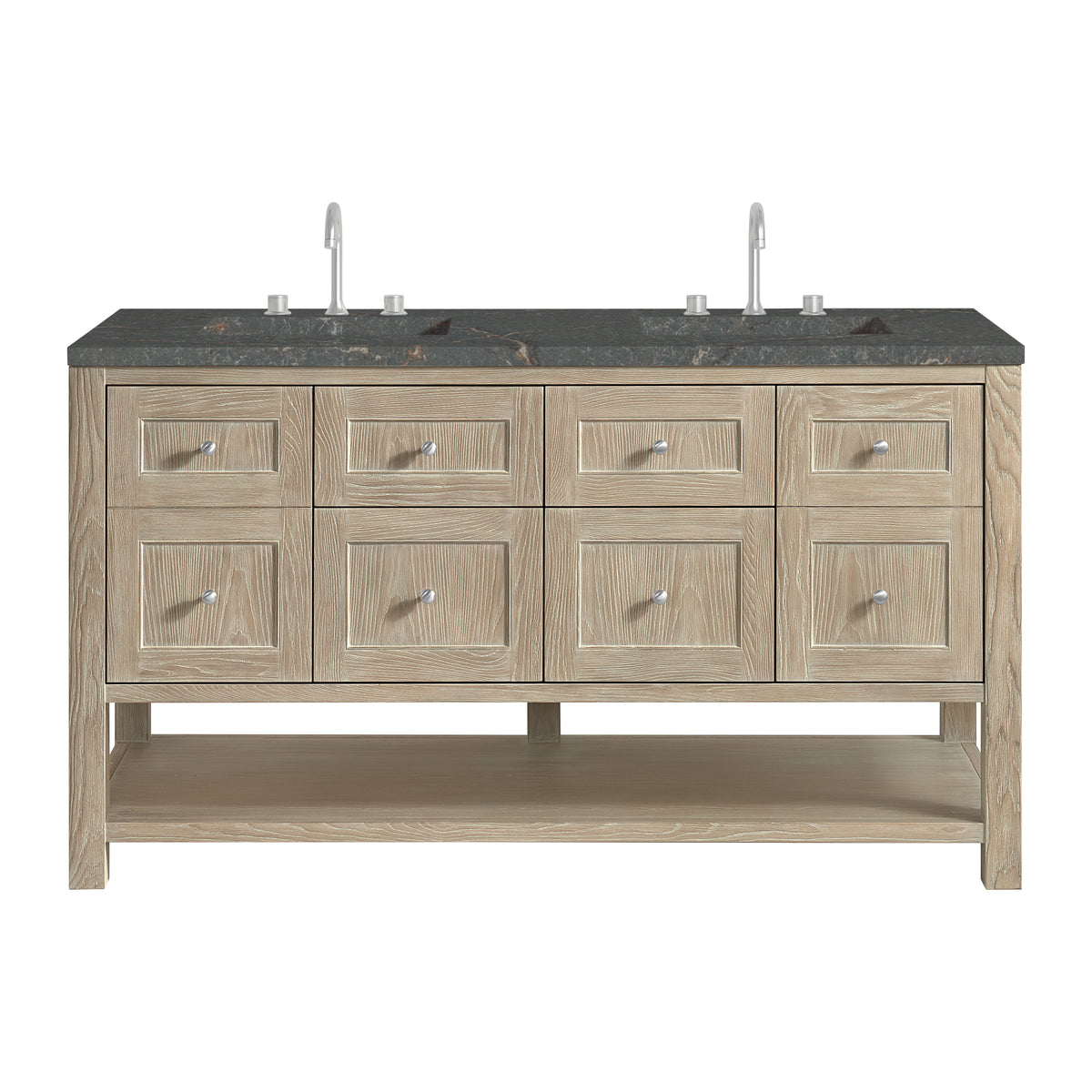 James Martin Breckenridge 60" Double Bathroom Vanity, Whitewashed Oak with Parisien Bleu (FreePower) countertop