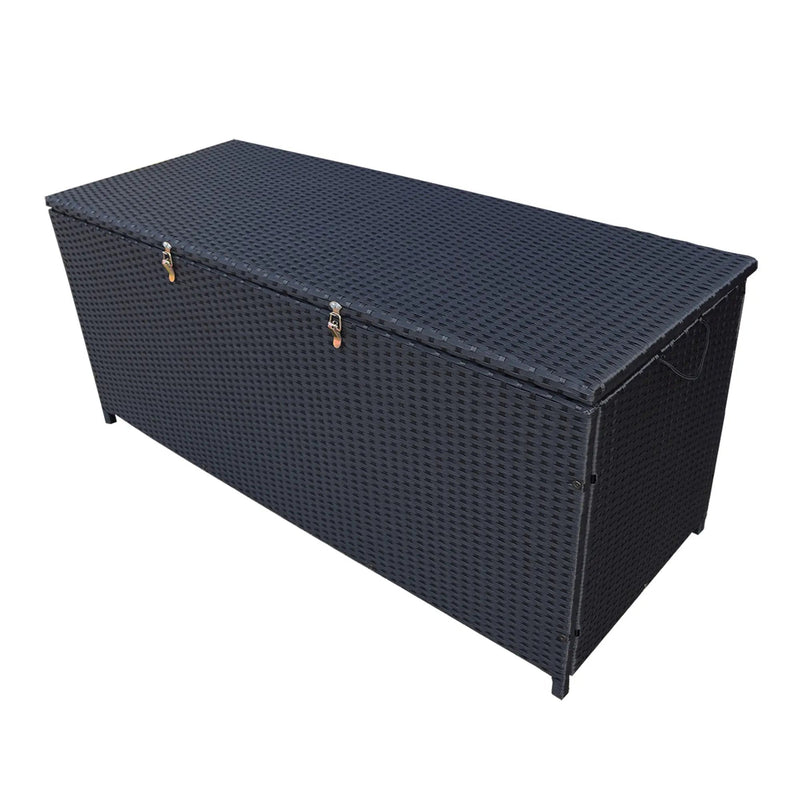 Black Wicker Patio Deck Box with 113 Gallon Storage and Metal Frame by Sharicks
