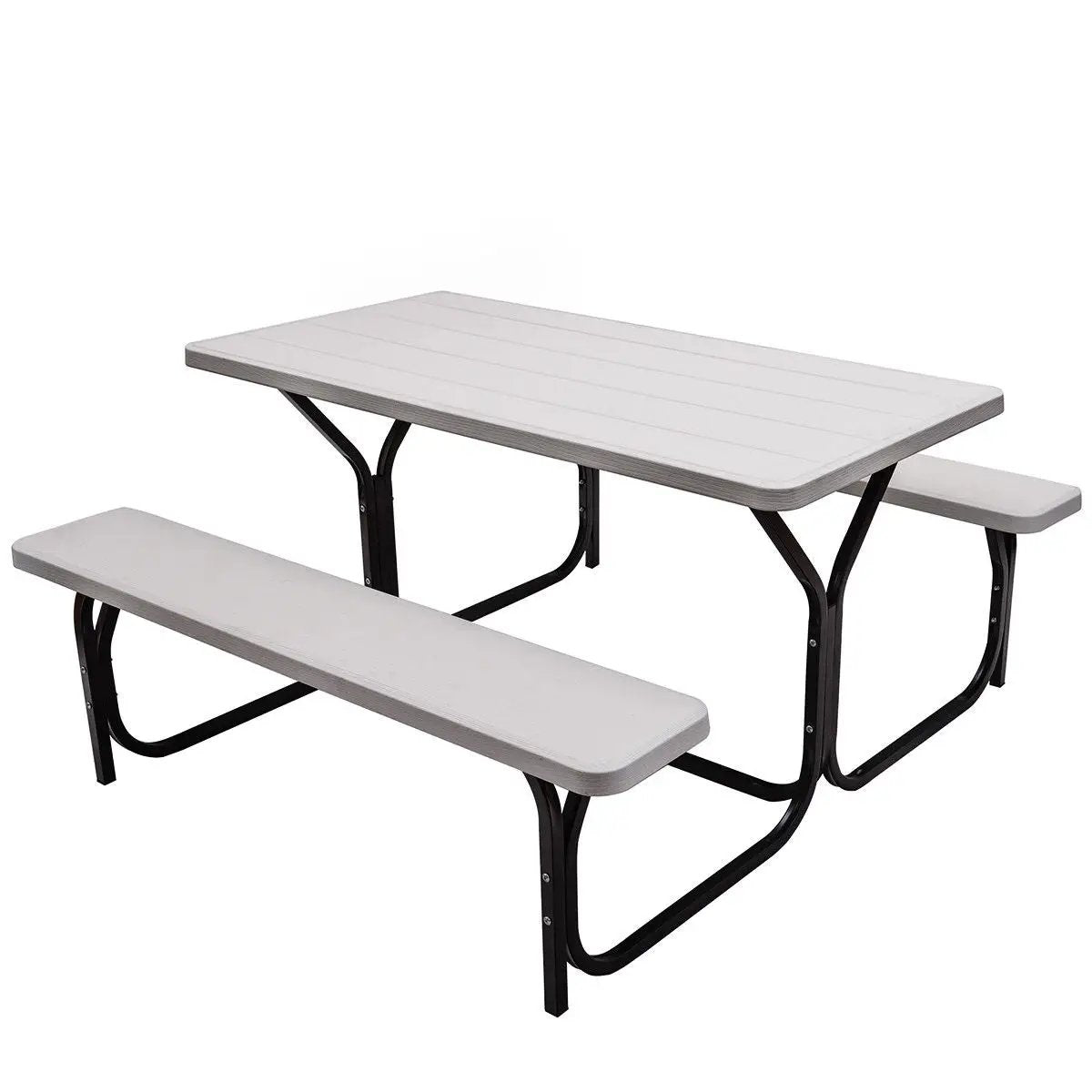 HDPE Outdoor Picnic Table Bench Set with Metal Base by DirectDeals
