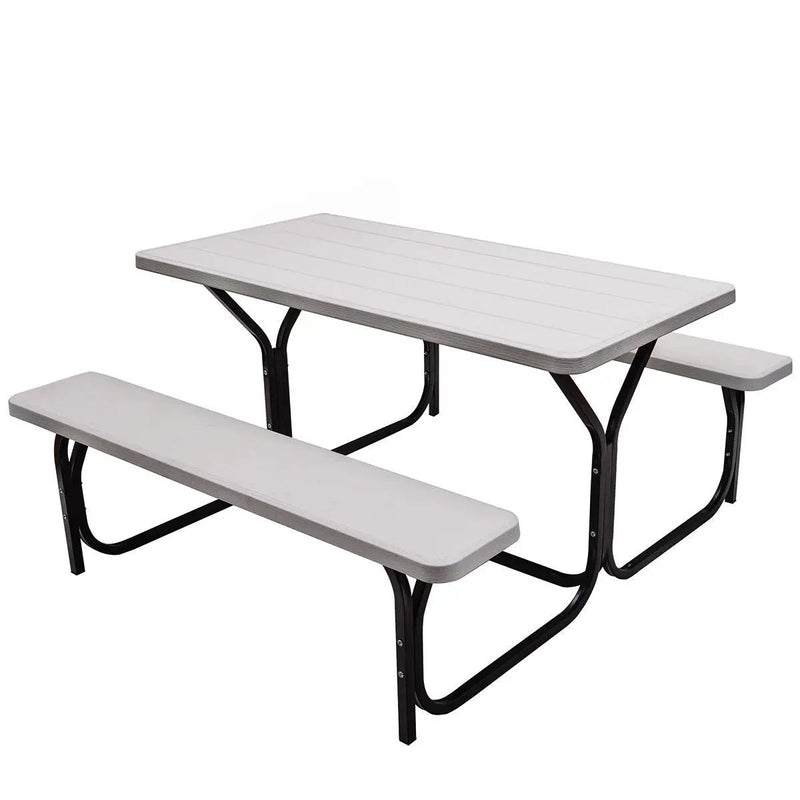 HDPE Outdoor Picnic Table Bench Set with Metal Base by DirectDeals