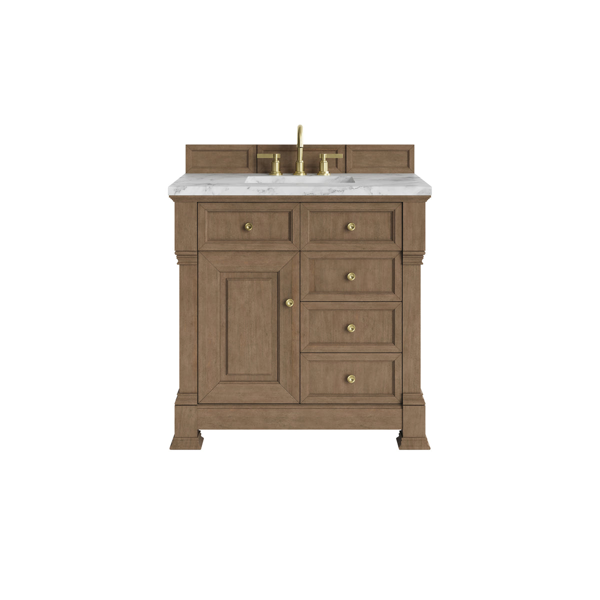 James Martin Brookfield 36" Single Bathroom Vanity, Pecan with Carrara White countertop