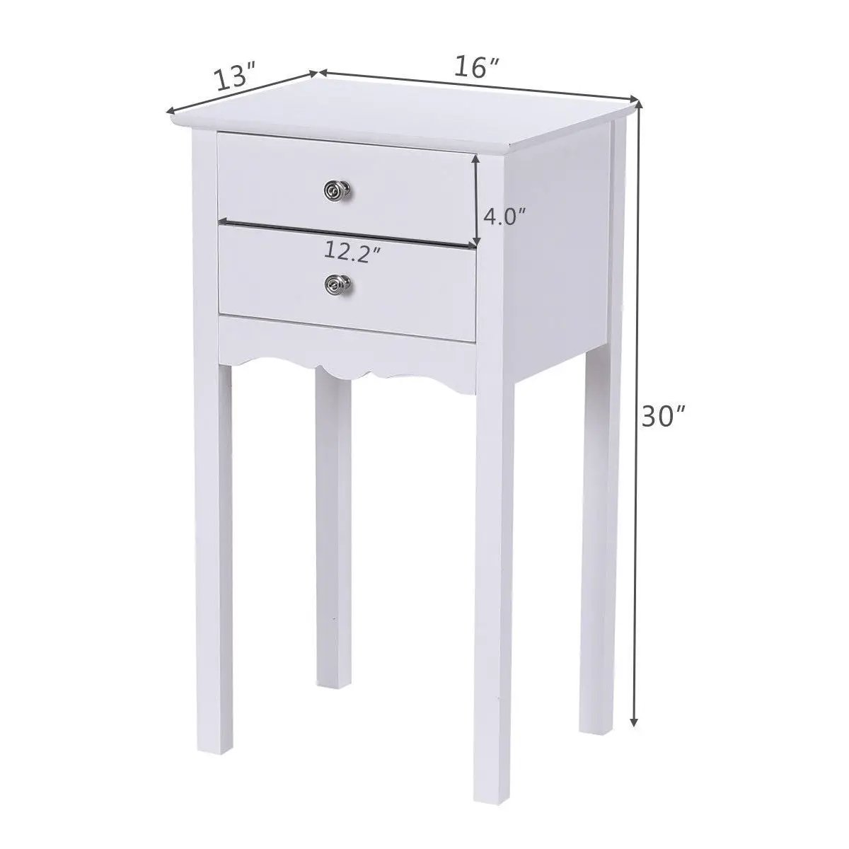 Side Table End Accent Table with 2 Drawers-White by DirectDeals