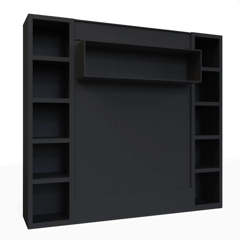 Easy-Lift Queen Murphy Wall Bed in Black with Two Bookshelves by Sharicks