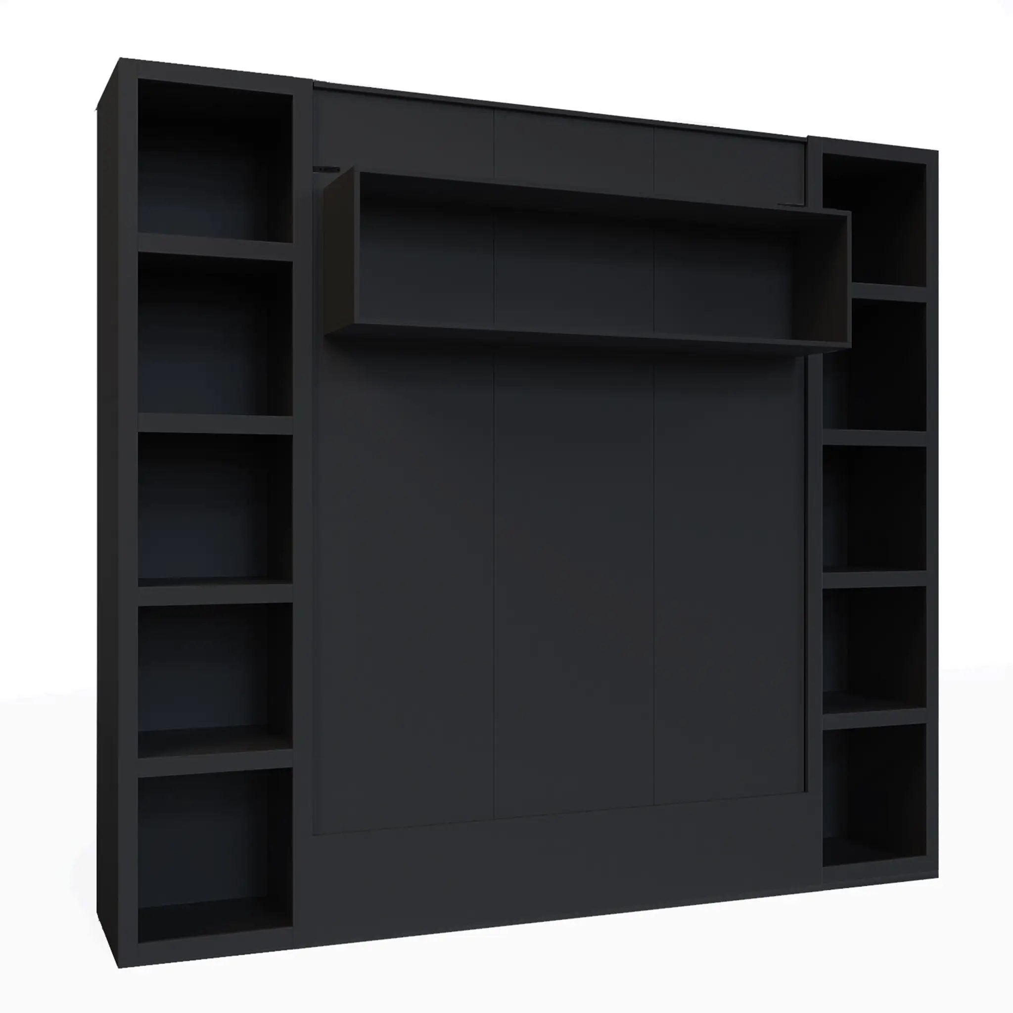 Easy-Lift Full Murphy Wall Bed in Black with Two Bookshelves by Sharicks