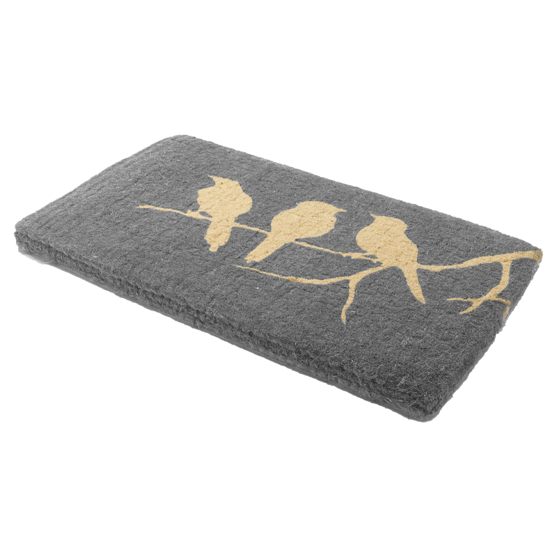 Birds On Branch - Gray Coir Doormat by Fab Habitat