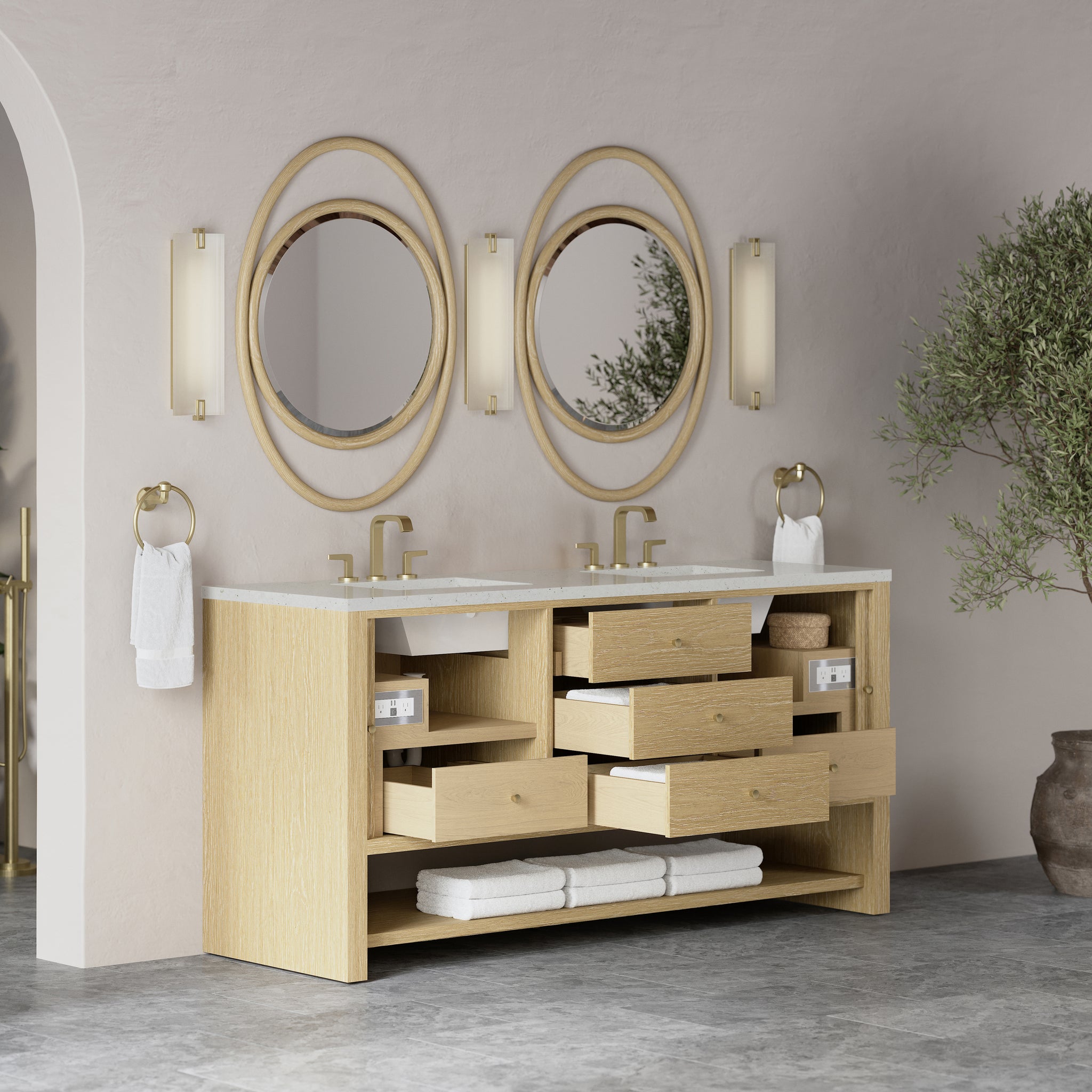 James Martin Marigot 72" Double Bathroom Vanity, Sunwashed Oak by James Martin