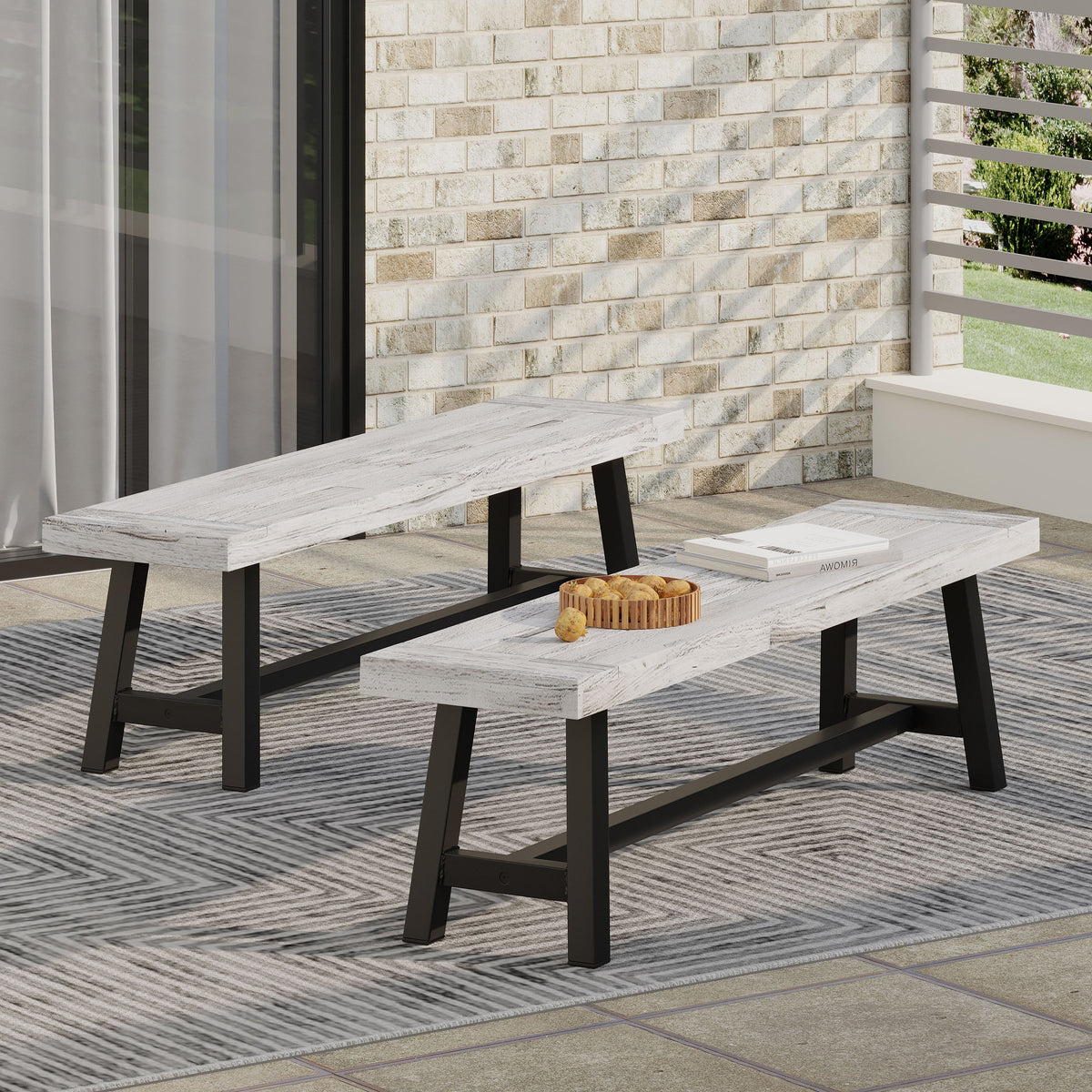 Sandblasted Acacia Wood Outdoor Carlisle Bench - Multiple Colors, photo 5 of 10
