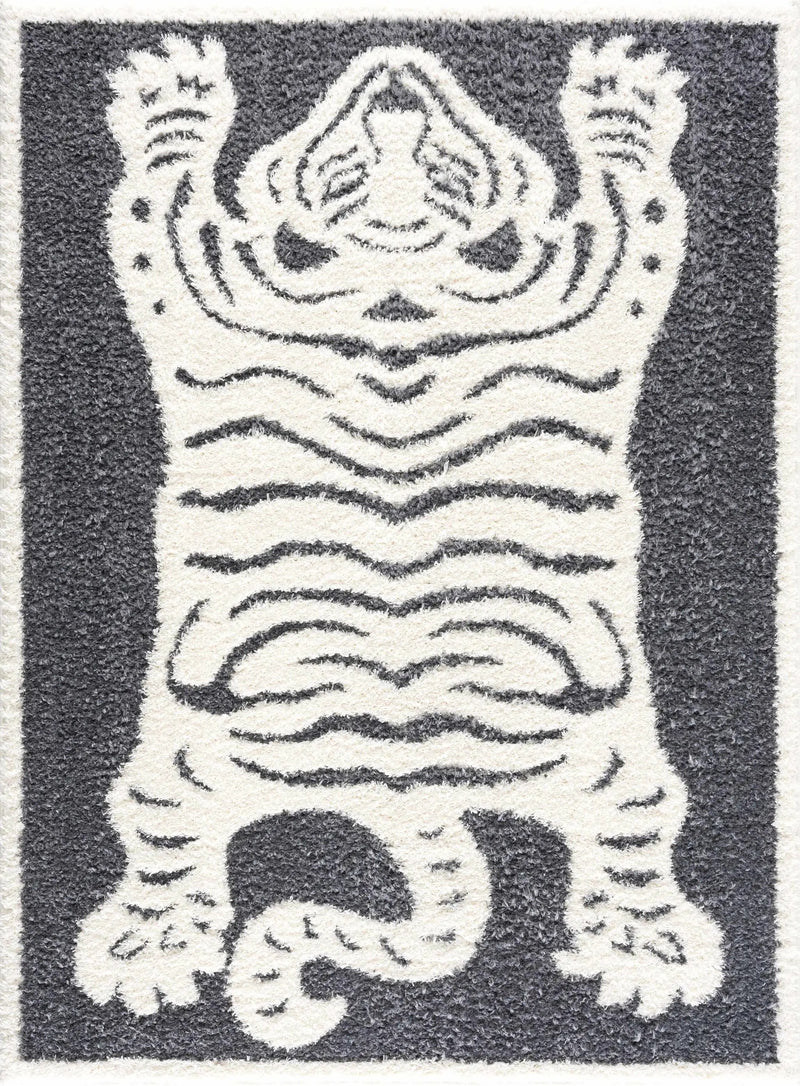 Zane Charcoal Tibetan Tiger Plush Rug by Boutique Rugs