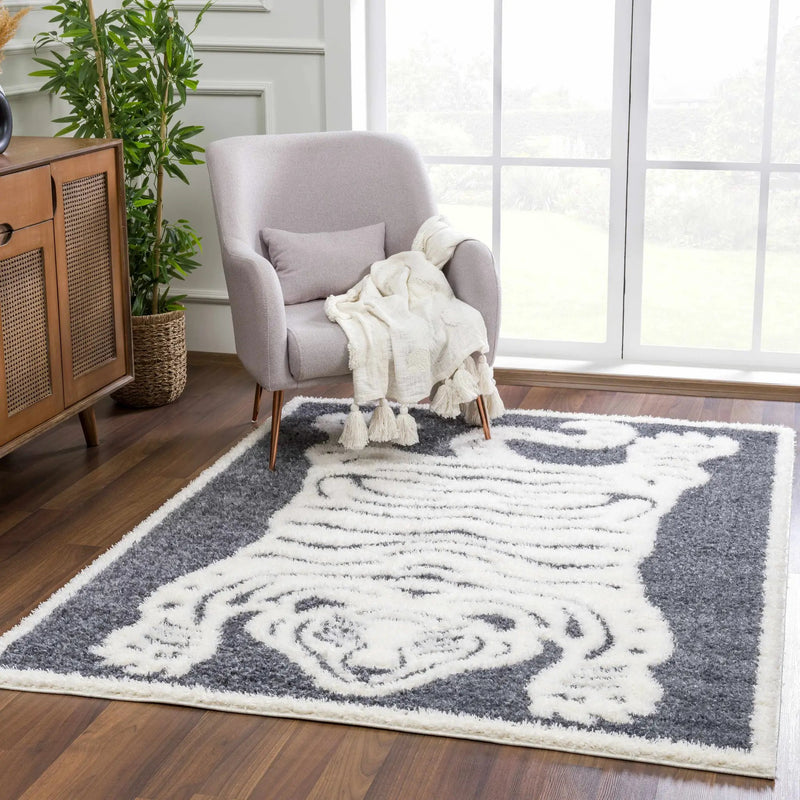 Zane Charcoal Tibetan Tiger Plush Rug by Boutique Rugs