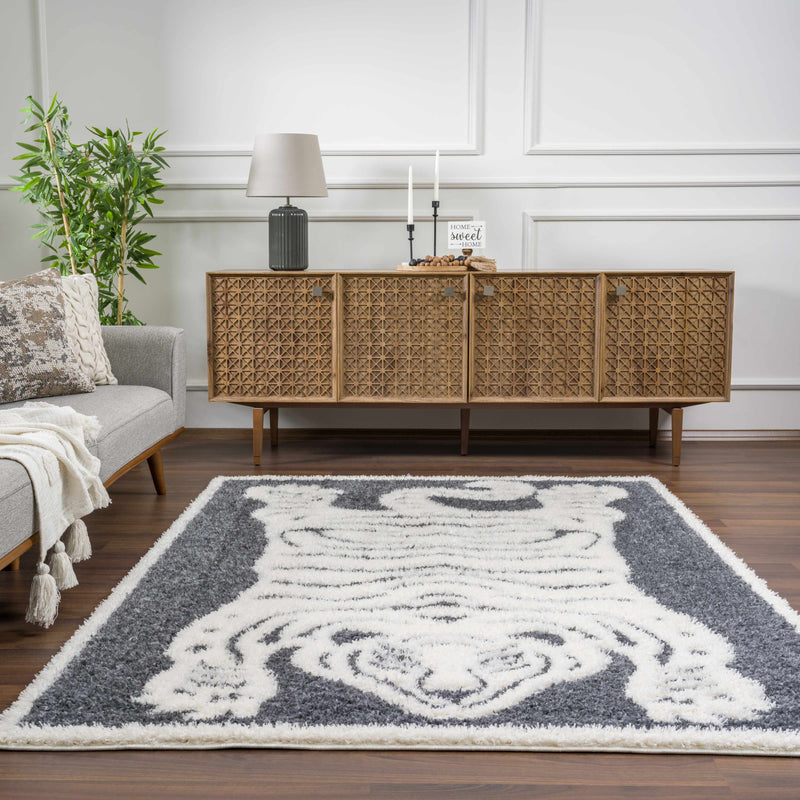 Zane Charcoal Tibetan Tiger Plush Rug by Boutique Rugs