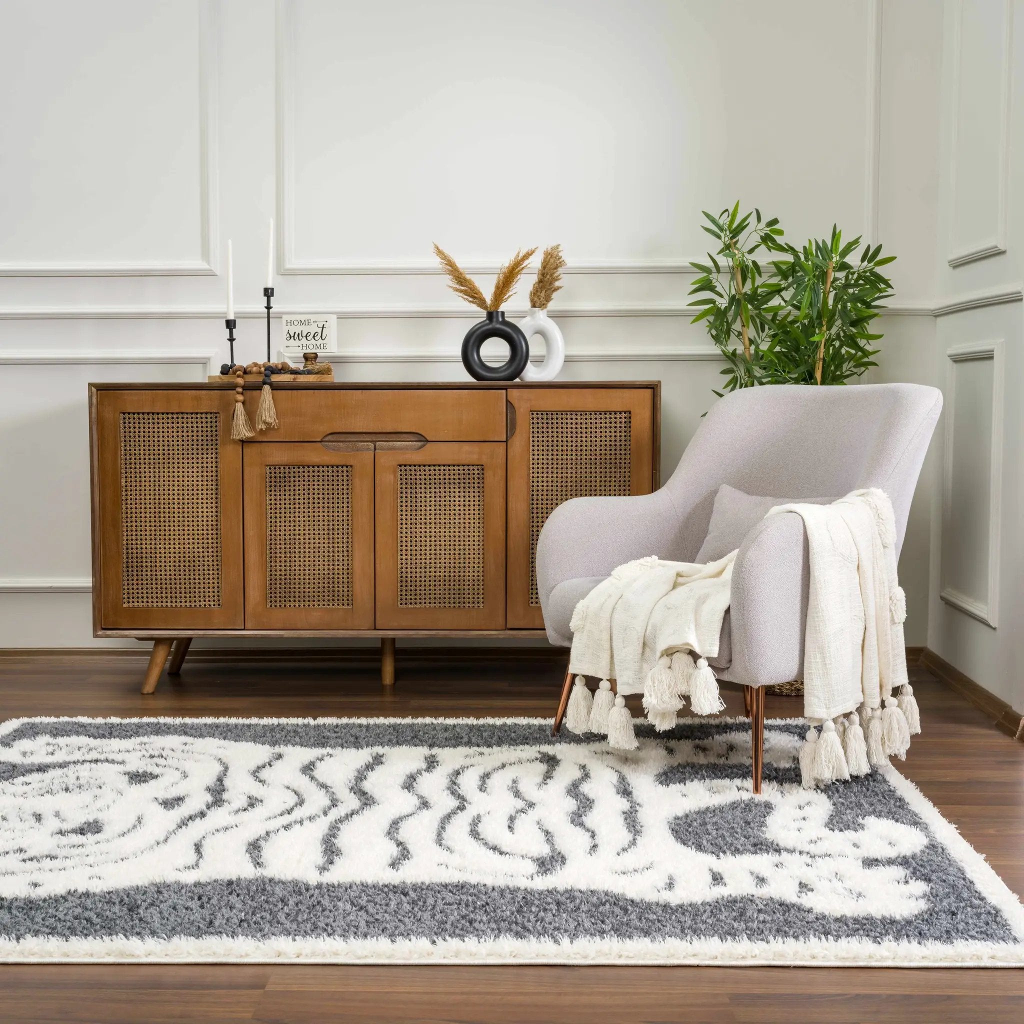 Zane Charcoal Tibetan Tiger Plush Rug by Boutique Rugs