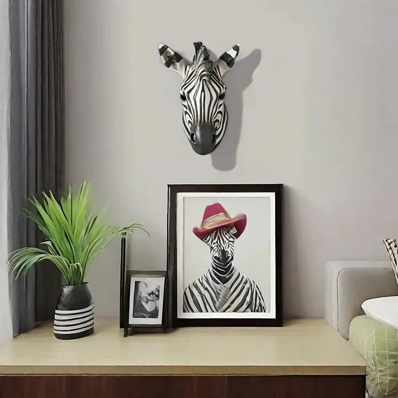 Zebra Head - Hand-Painted Boho White Wall by House Of Avana