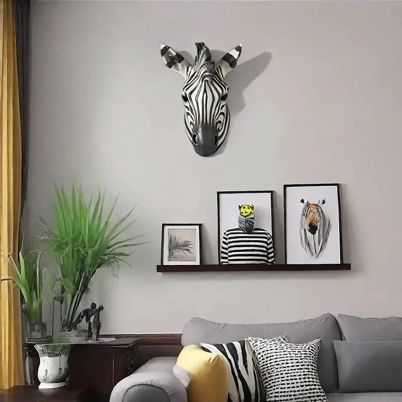 Zebra Head - Hand-Painted Boho White Wall by House Of Avana