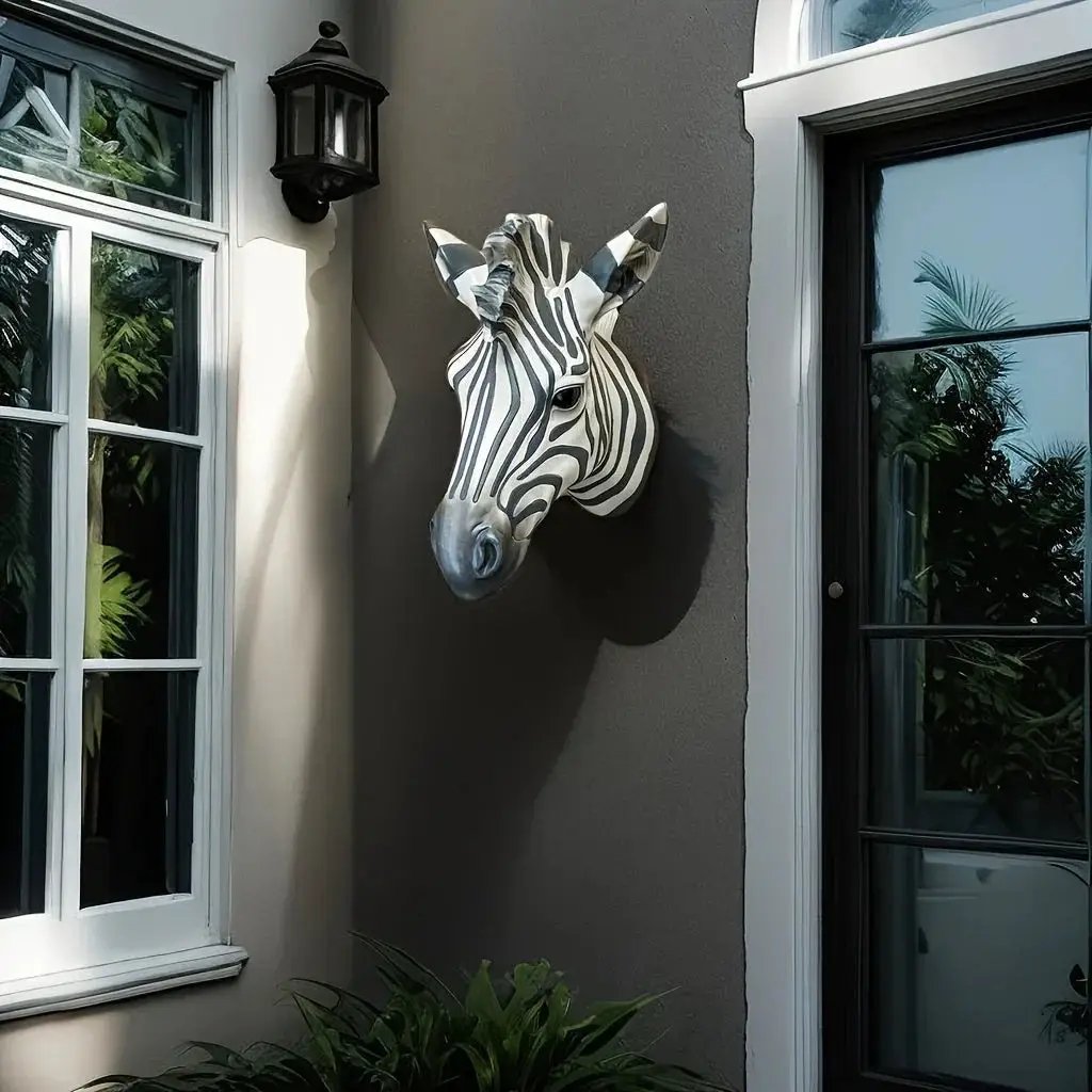 Zebra Head - Hand-Painted Boho White Wall by House Of Avana