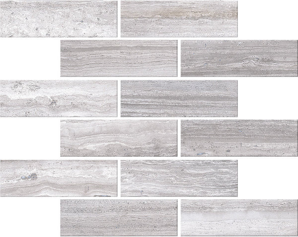 Zenit Grey Honed 2x6 Travertine Look Porcelain Mosaics 12x12