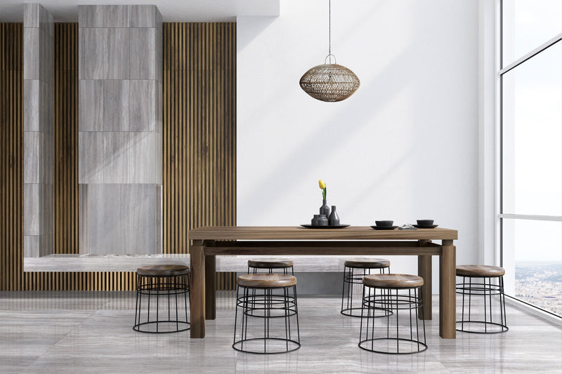 Zenit Grey Polished Travertine Look Porcelain Tiles 24x48 installed in a dining room
