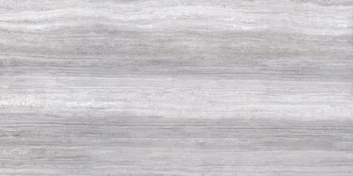 Zenit Grey Polished Travertine Look Porcelain Tiles 24x48 close up
