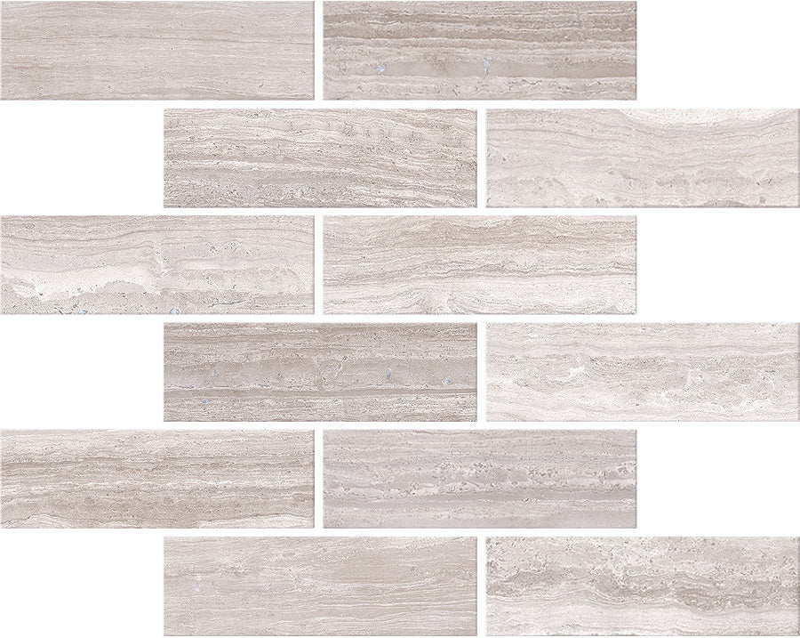 Zenit Light Taupe Honed 2x6 Travertine Look Porcelain Mosaics 12x12 mosaic sheet
