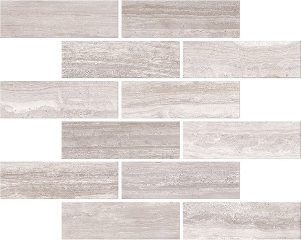 Zenit Light Taupe Honed 2x6 Travertine Look Porcelain Mosaics 12x12