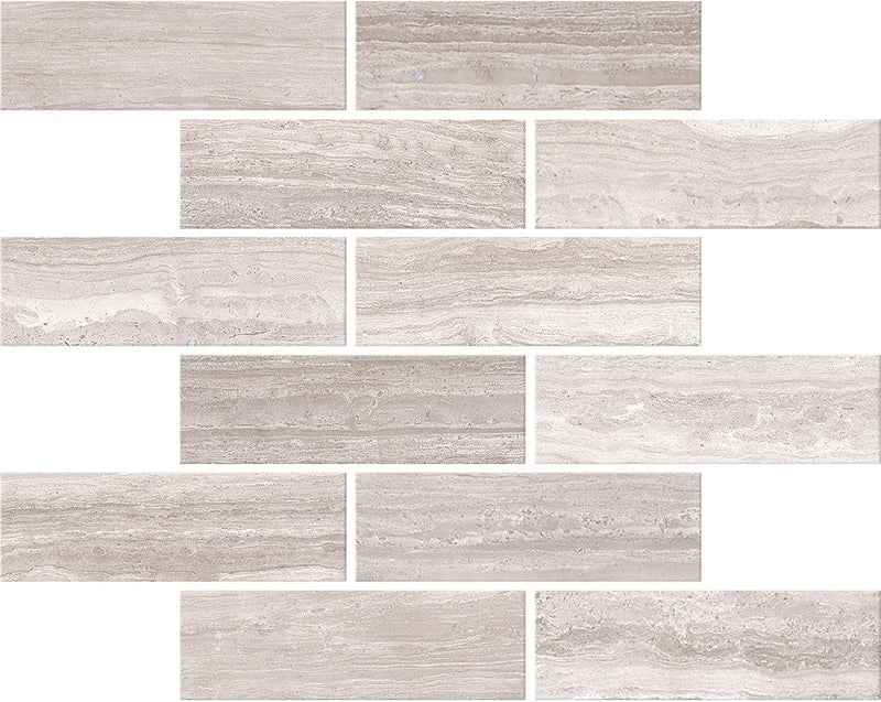 Zenit Light Taupe Honed 2x6 Travertine Look Porcelain Mosaics 12x12 mosaic sheet