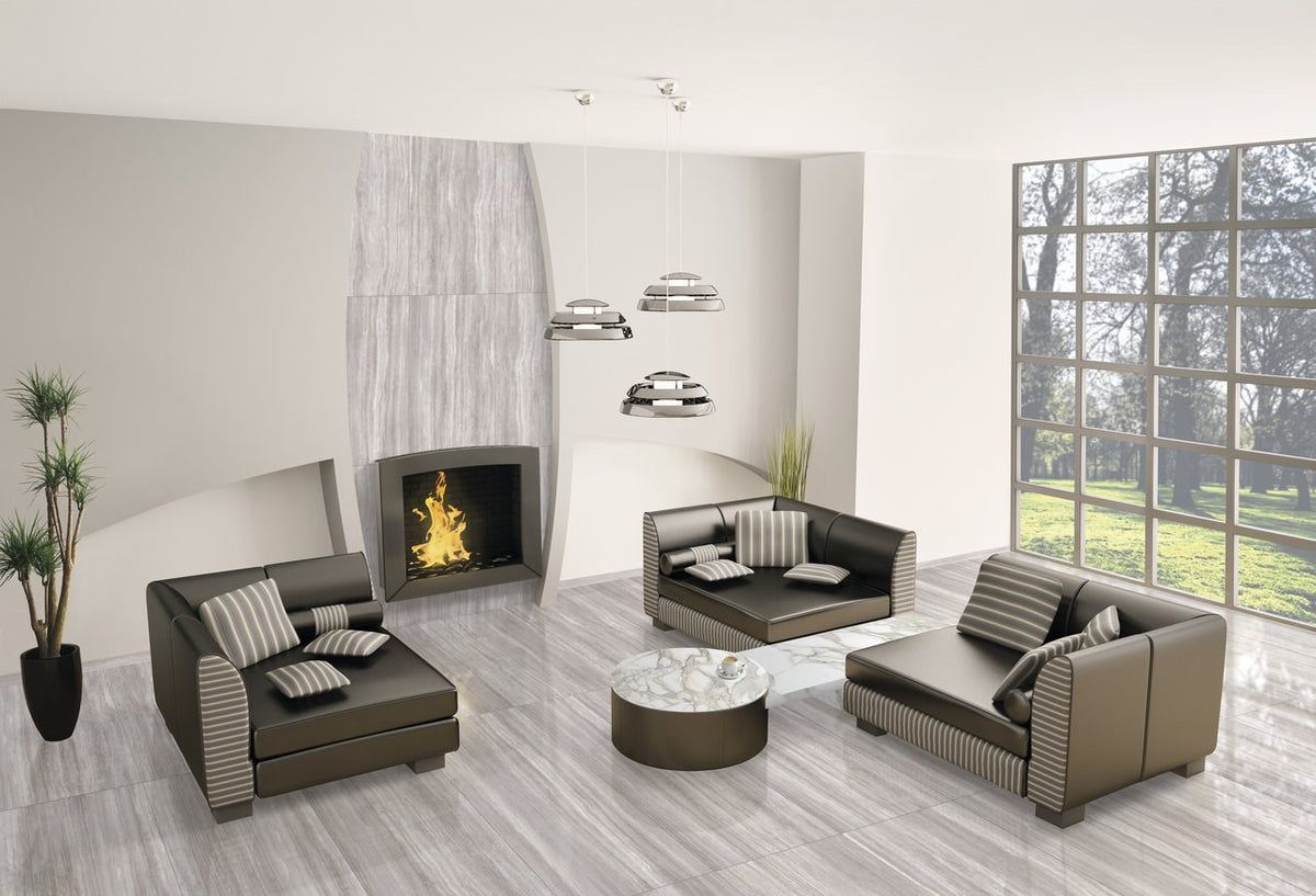 Zenit Light Taupe Honed Travertine Look Porcelain Tiles 24x48 installed in a living room