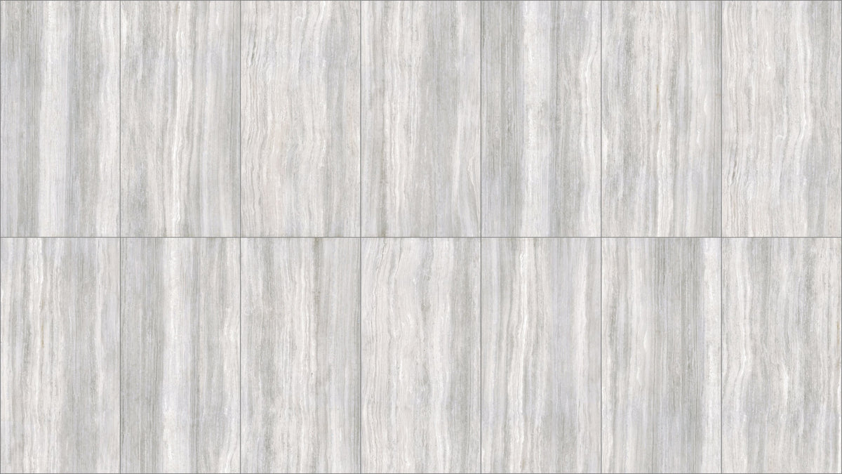 Zenit Light Taupe Polished Travertine Look Bullnose Porcelain Trim 4x24, several pieces laid together, view 2