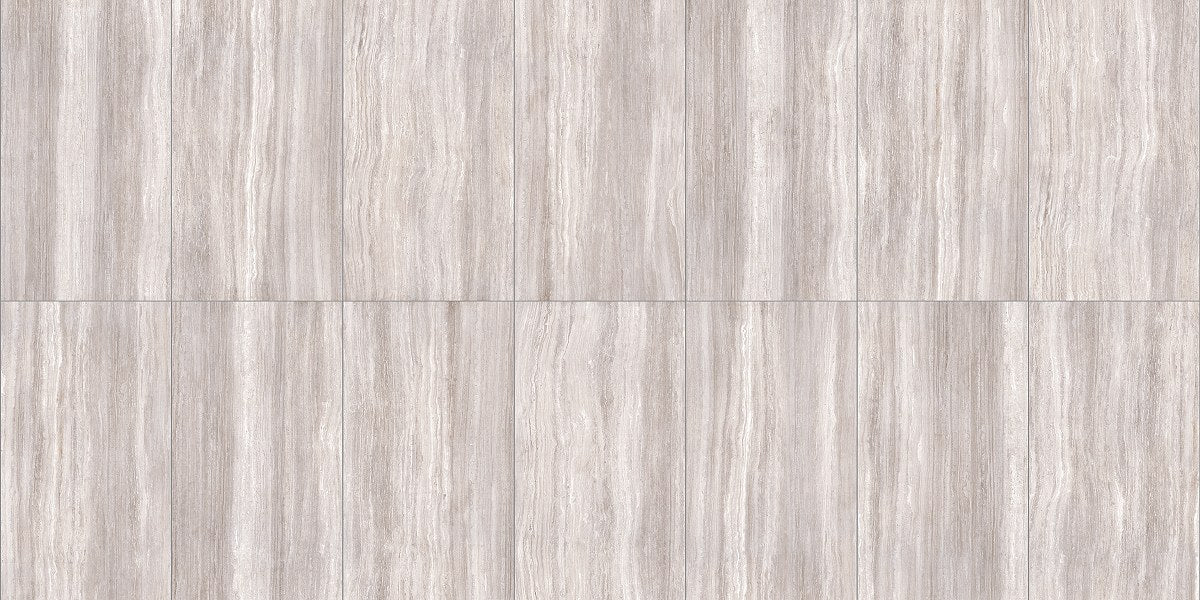 Zenit Light Taupe Polished Travertine Look Porcelain Tiles 12x24, several pieces laid together